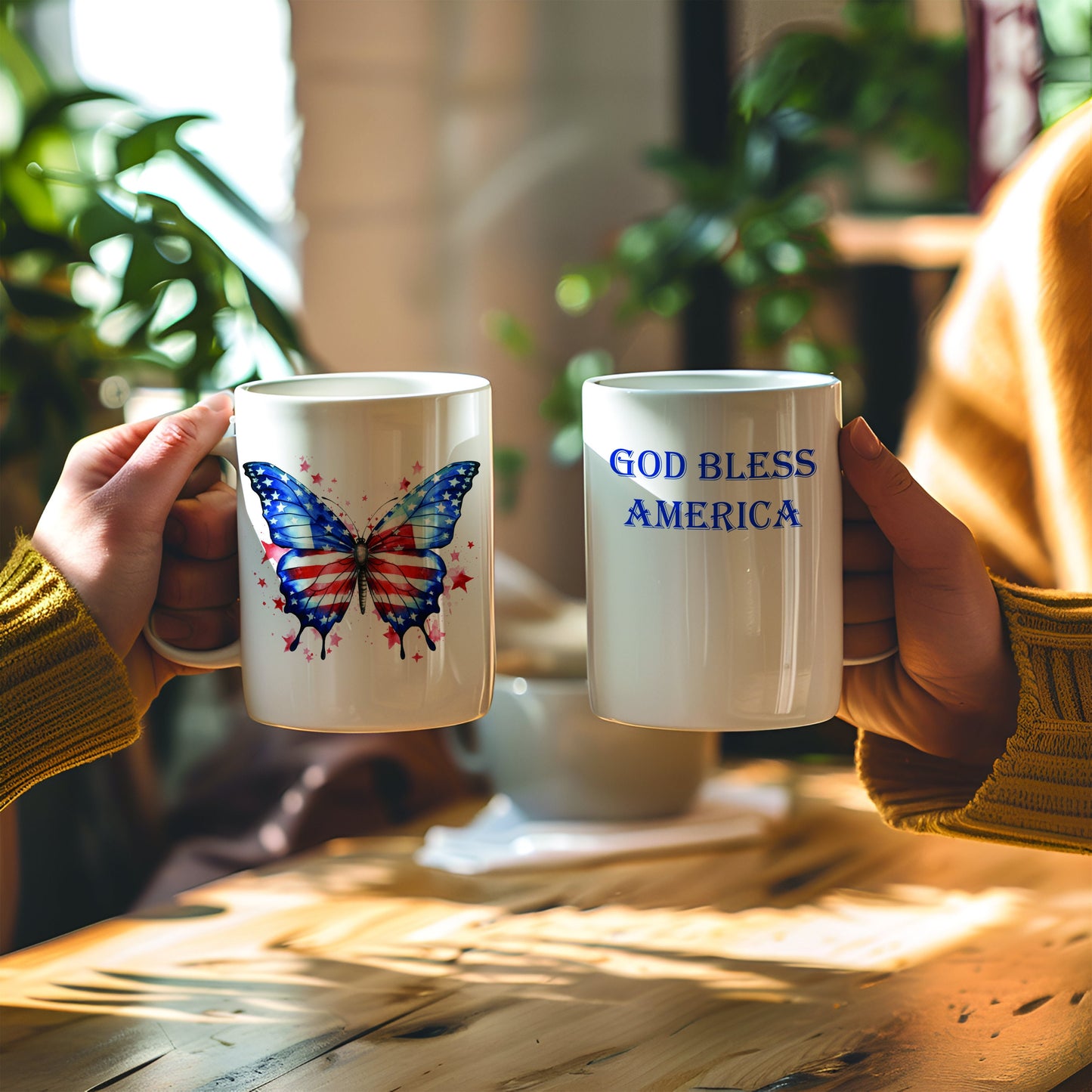 Patriotic Coffee Mug, 4th July Butterfly Mug With American Flag, USA Independence Day Ceramic Mug, 11 Oz Mug, Patriotic Gifts