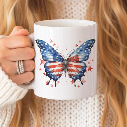 Patriotic 11 Oz Mug, 4th July Mug With American Flag, USA Independence Day Ceramic Mug, Ceramic Mug, Patriotic Gifts, Butterfly Tea Cup