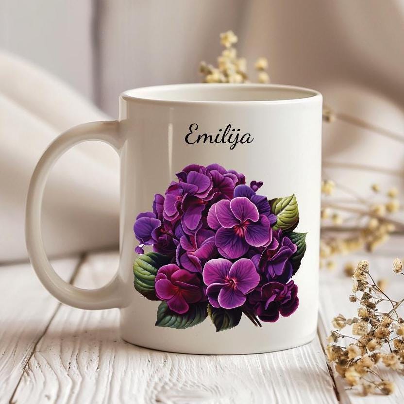 Personalized Violets Flower Mug