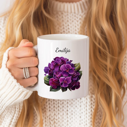 Personalized African Violet Mug: Custom Name Ceramic Coffee Cup