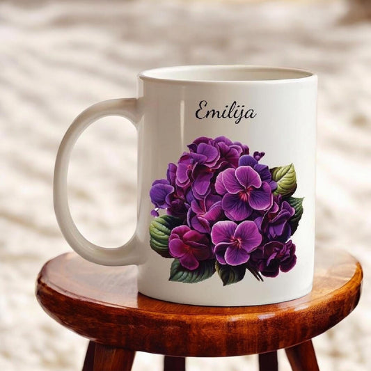 African Violets Mug Personalized with Custom Name and African Flowers, Coffee Mug Gift, Ceramic 11 Oz, Flower Lover Lover Gift