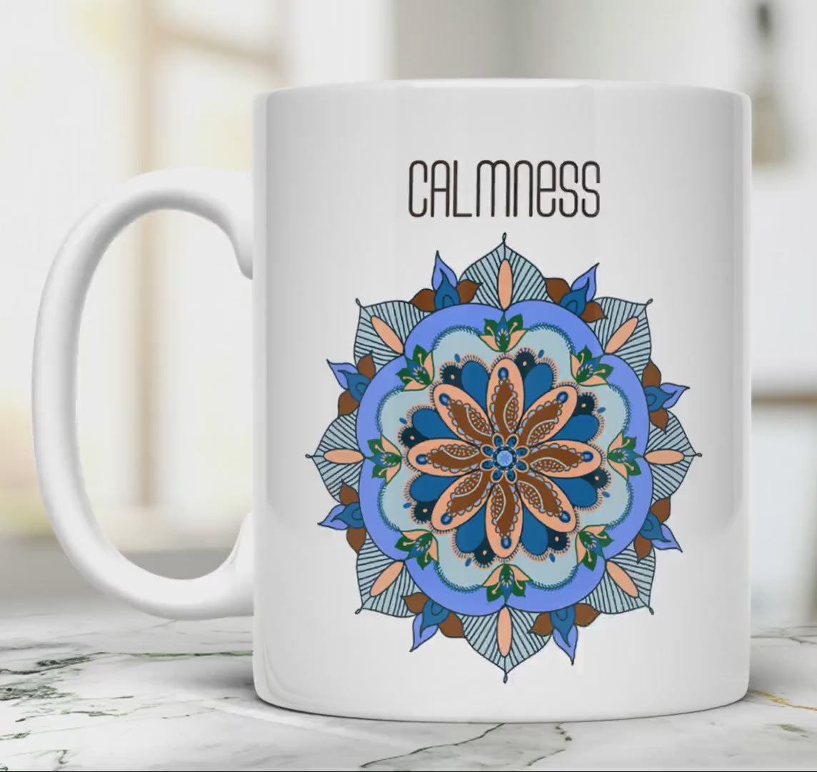 Blue Mandala Ceramic Coffee Mug Oriental Art 11oz Cup