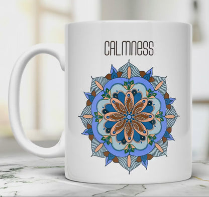 Blue Mandala Ceramic Coffee Mug Oriental Art 11oz Cup