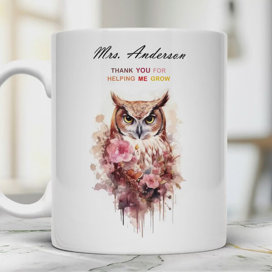 Personalized Teacher Gift, Owl Mug With Name, Appreciation Gift for Teacher, Ceramic 11 Oz Gift Mug, Coffee Tea Lover Gift