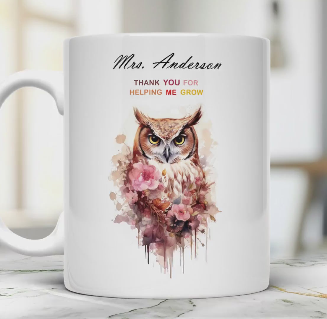 Personalized Teacher Gift, Owl Mug With Name, Appreciation Gift for Teacher, Ceramic 11 Oz Gift Mug, Coffee Tea Lover Gift