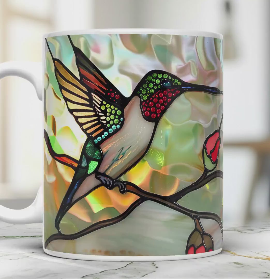 Hummingbird Stained Glass Effect Mug - Bird Watcher Gift