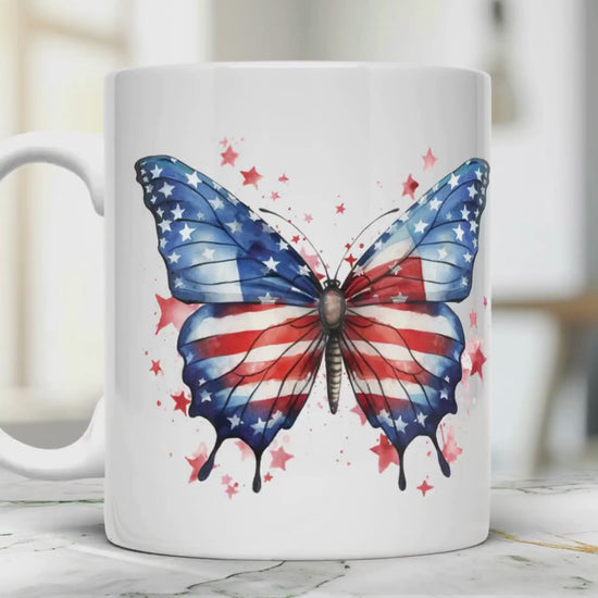 Patriotic Butterfly Mug: 4th July American Flag Ceramic Mug