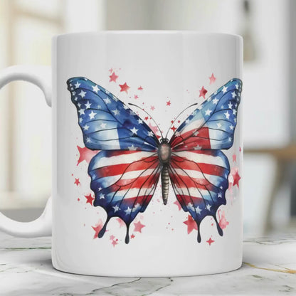 Patriotic Butterfly Mug: 4th July American Flag Ceramic Mug