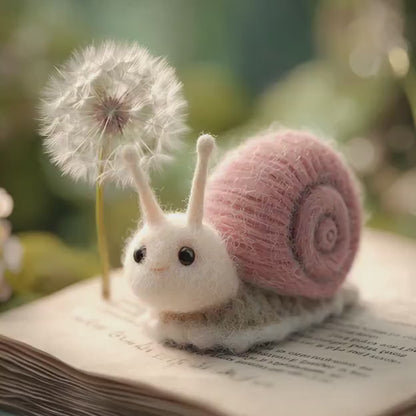 Felt snail 11 oz ceramic coffee mug with wool felt snail and dandelion woodland design