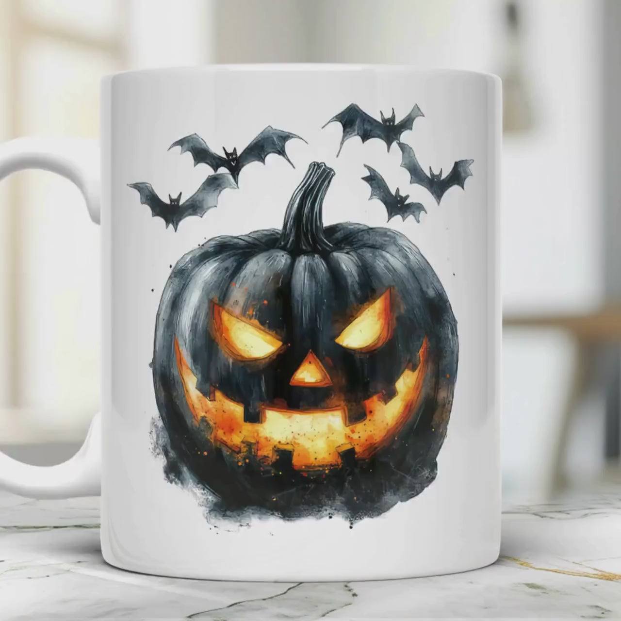 Scary Pumpkin Mug: Halloween Ceramic Coffee Cup