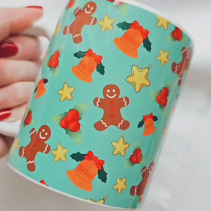 Christmas green 11 oz ceramic coffee mug for holiday drinks