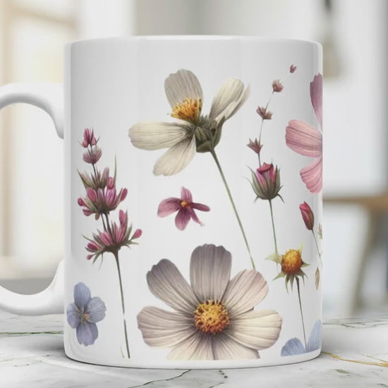 Wildflowers Ceramic Coffee Mug: Vintage Boho Floral Tea Cup
