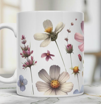 Wildflowers Ceramic Coffee Mug: Vintage Boho Floral Tea Cup