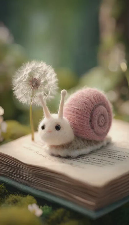 Felt snail 11 oz ceramic coffee mug with soft pink nature inspired design