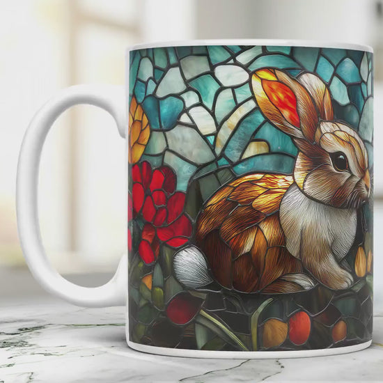 Easter Bunny Stained Glass Mug: Animal Lover Tea Cup (11 Oz)