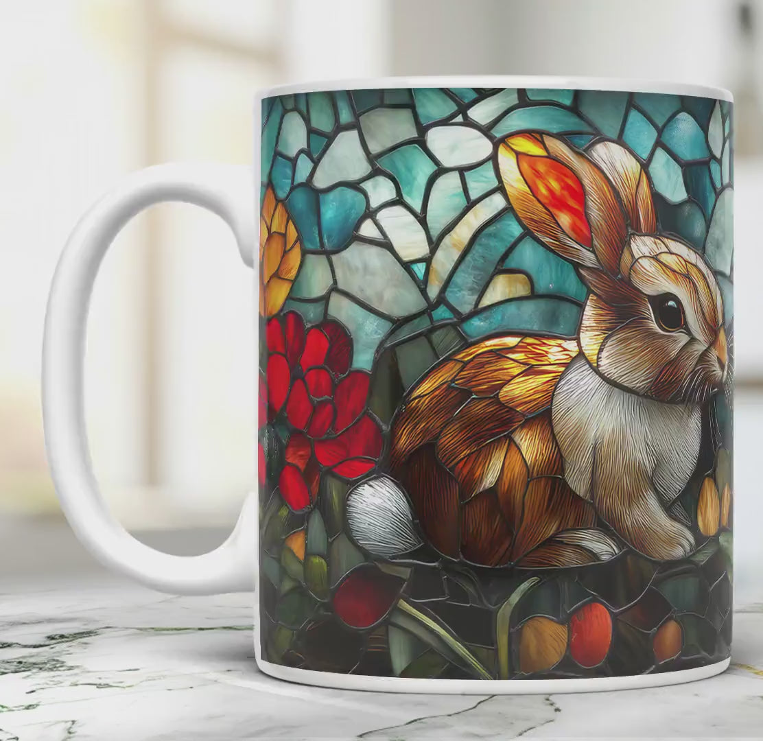 Easter Bunny Stained Glass Mug: Animal Lover Tea Cup (11 Oz)