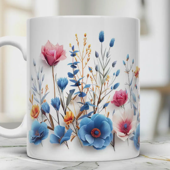 Pressed Wildflower Coffee Mug: Boho Floral Ceramic Tea Cup