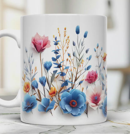Pressed Wildflower Coffee Mug: Boho Floral Ceramic Tea Cup