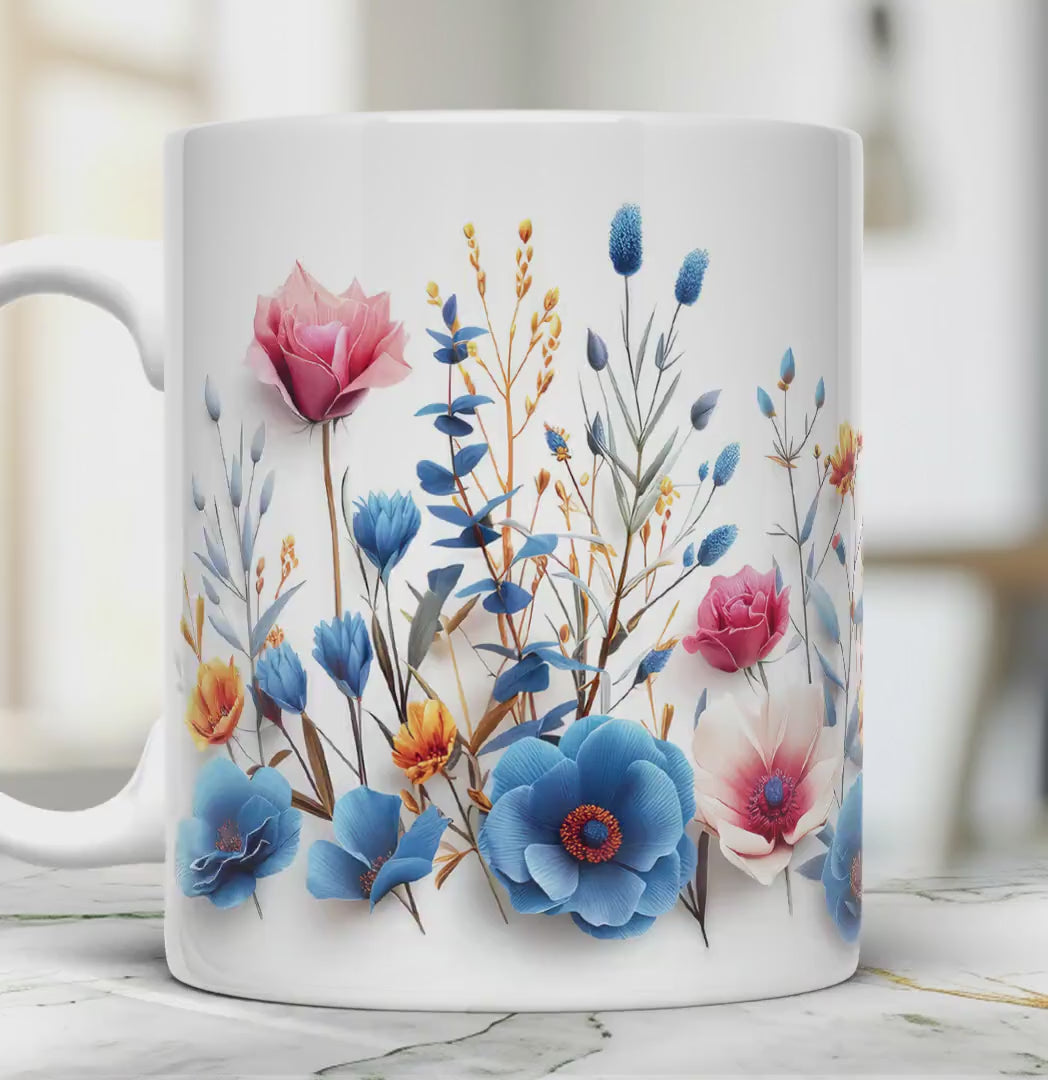 Pressed Wildflower Coffee Mug: Boho Floral Ceramic Tea Cup