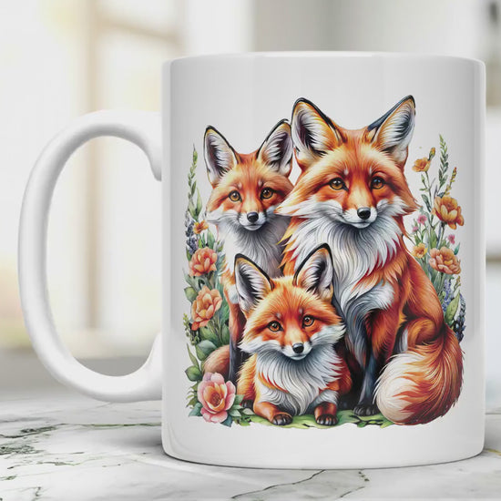 Foxes Ceramic Mug: Wild Nature Inspired Tea Cup, 11 Oz