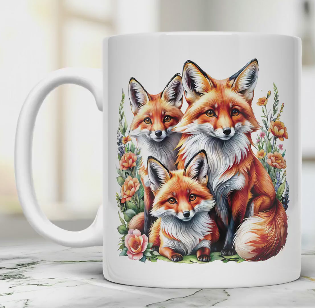 Foxes Ceramic Mug: Wild Nature Inspired Tea Cup, 11 Oz