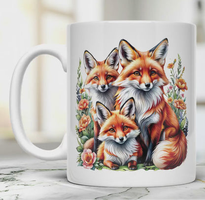 Foxes Ceramic Mug: Wild Nature Inspired Tea Cup, 11 Oz