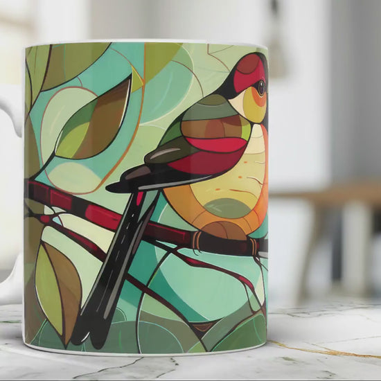 Stained Glass Birds Ceramic Coffee Mug Birdwatcher Gift