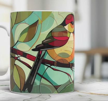 Stained Glass Birds Ceramic Coffee Mug Birdwatcher Gift