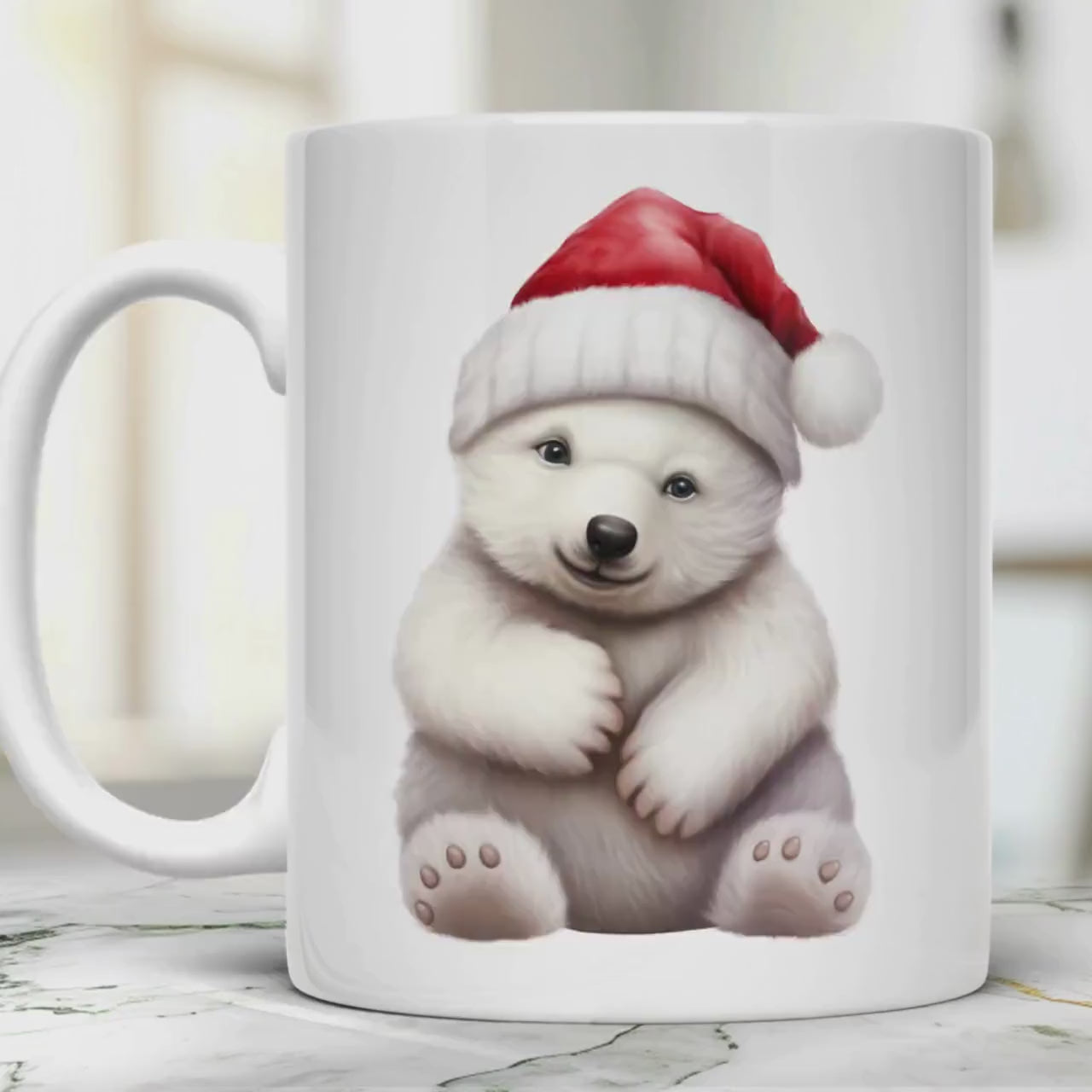 Christmas Bear Mug, Ceramic 11 Oz Tea Cup, Christmas Eve Box Idea, HotChocolate Mug, Gift for Kids, Winter Mug with Polar Bear