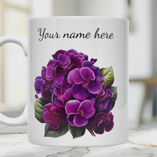 Personalized African Violet Mug: Custom Name Ceramic Coffee Cup