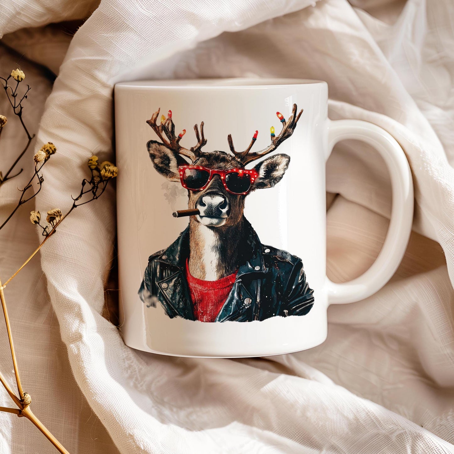 Funny Santa Claus 11 oz ceramic coffee mug with festive Christmas design