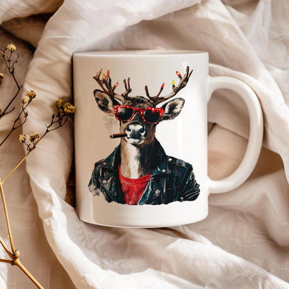 Funny Santa Claus 11 oz ceramic coffee mug with festive Christmas design