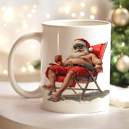 Funny Santa Claus 11 oz ceramic coffee mug with festive Christmas design
