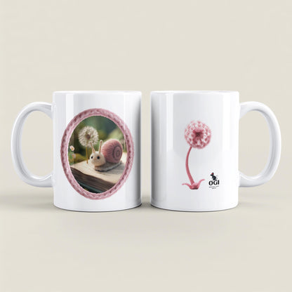 Handmade Ceramic Snail Mug with Wool Felt Illustration, Artist Coffee Cup from Europe, Unique Limited Edition Home Studio Print