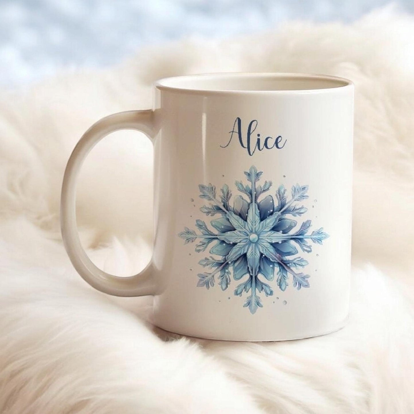Snowflakes Mug, Personalized Tea Cup, 11 Oz Ceramic Mug, Christmas Gift, Winter Borned Gift, Chocolate Mug, Christmas Decor