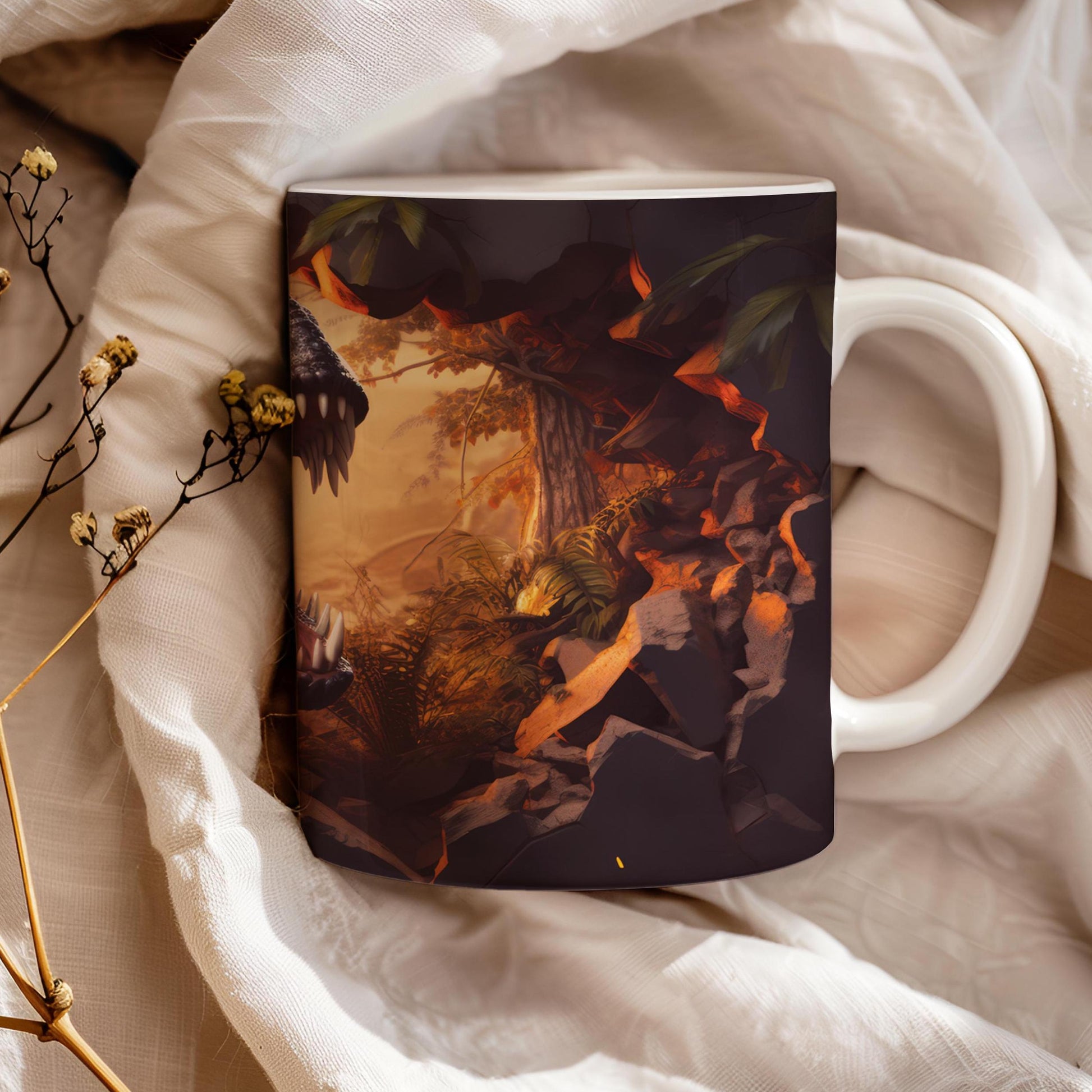 T-Rex 11 oz ceramic coffee mug with dinosaur design