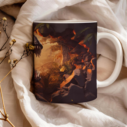 T-Rex 11 oz ceramic coffee mug with dinosaur design
